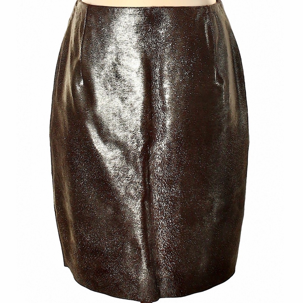 Elie Tahari Mocha Metal Bennet Calf Hair Skirt - 6